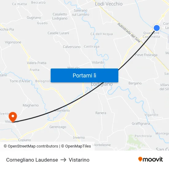 Cornegliano Laudense to Vistarino map