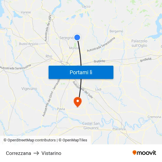 Correzzana to Vistarino map