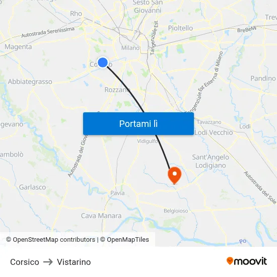 Corsico to Vistarino map