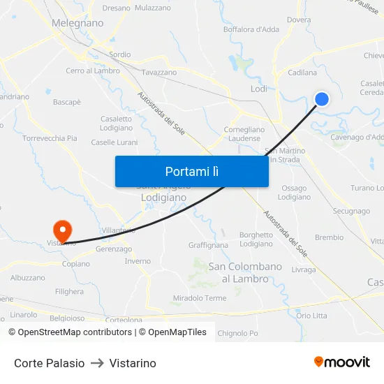 Corte Palasio to Vistarino map