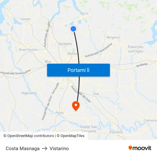 Costa Masnaga to Vistarino map