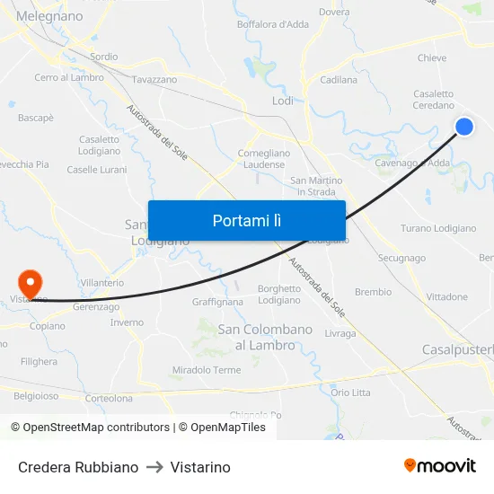 Credera Rubbiano to Vistarino map