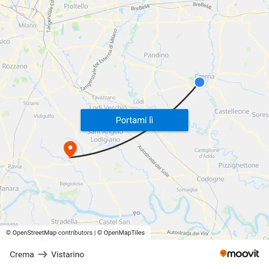 Crema to Vistarino map