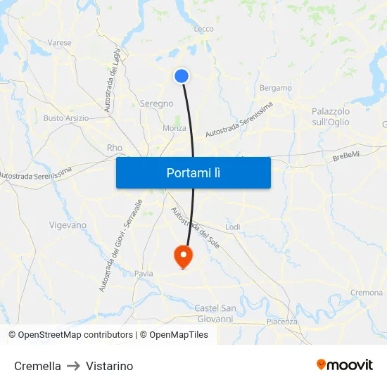 Cremella to Vistarino map