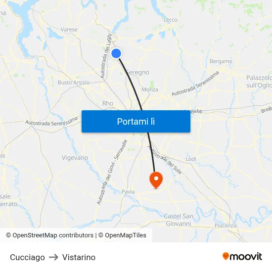 Cucciago to Vistarino map