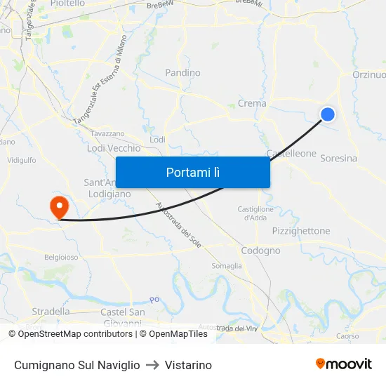 Cumignano Sul Naviglio to Vistarino map