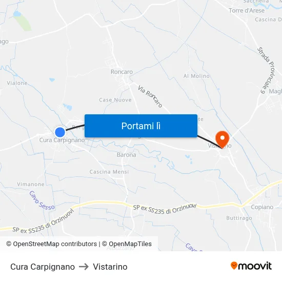 Cura Carpignano to Vistarino map