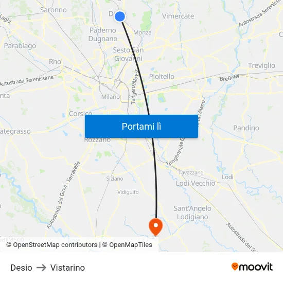 Desio to Vistarino map