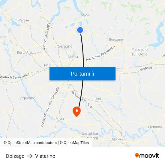 Dolzago to Vistarino map