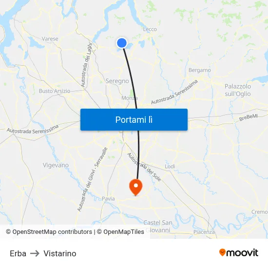 Erba to Vistarino map
