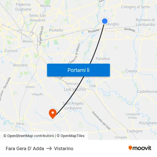 Fara Gera D' Adda to Vistarino map