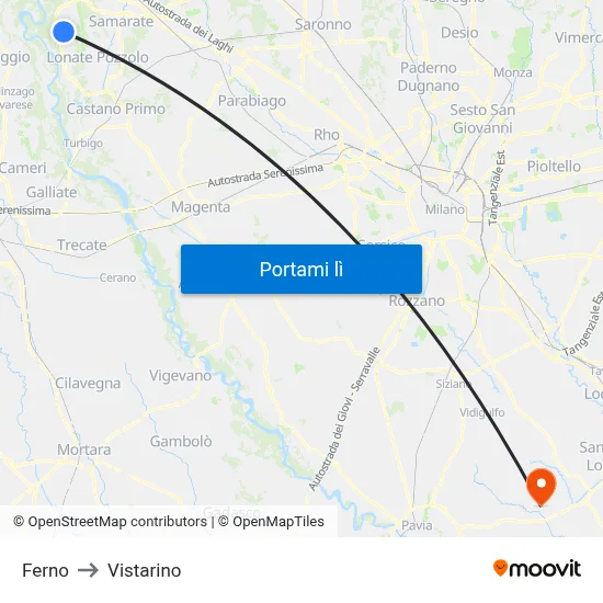 Ferno to Vistarino map