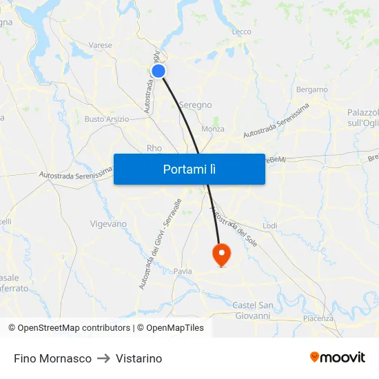 Fino Mornasco to Vistarino map