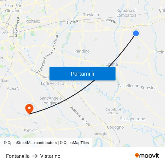 Fontanella to Vistarino map