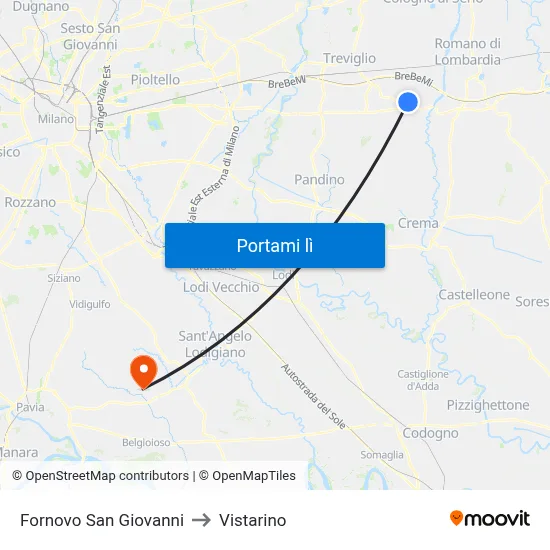 Fornovo San Giovanni to Vistarino map