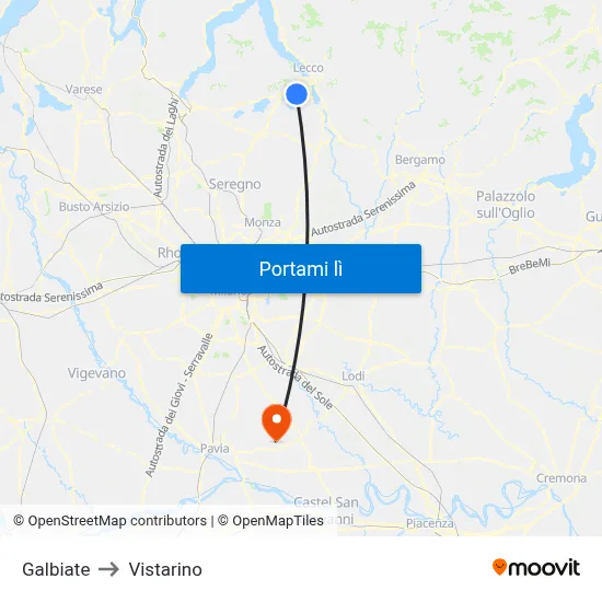Galbiate to Vistarino map