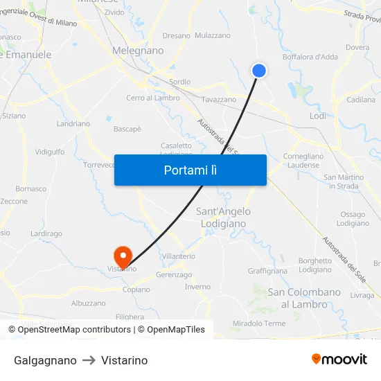 Galgagnano to Vistarino map