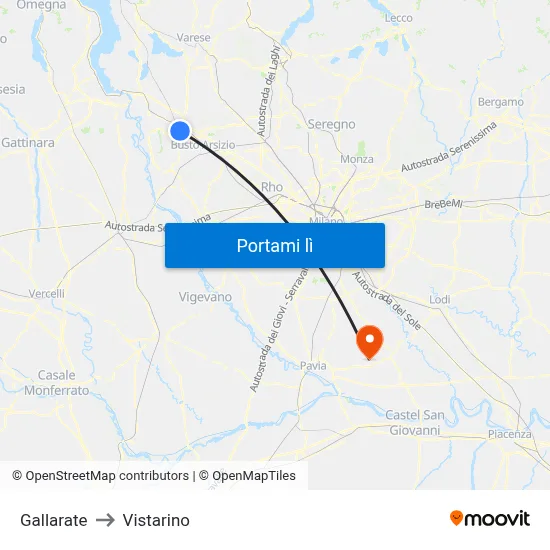 Gallarate to Vistarino map