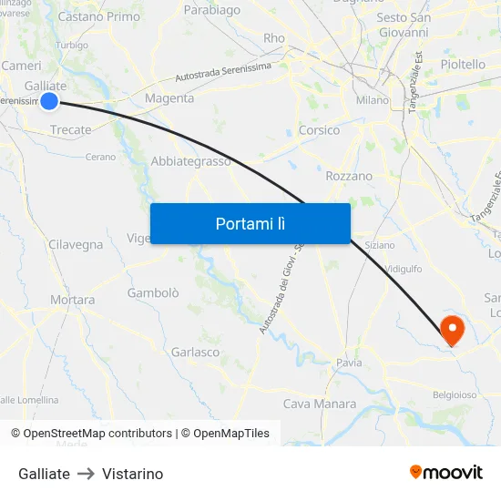 Galliate to Vistarino map