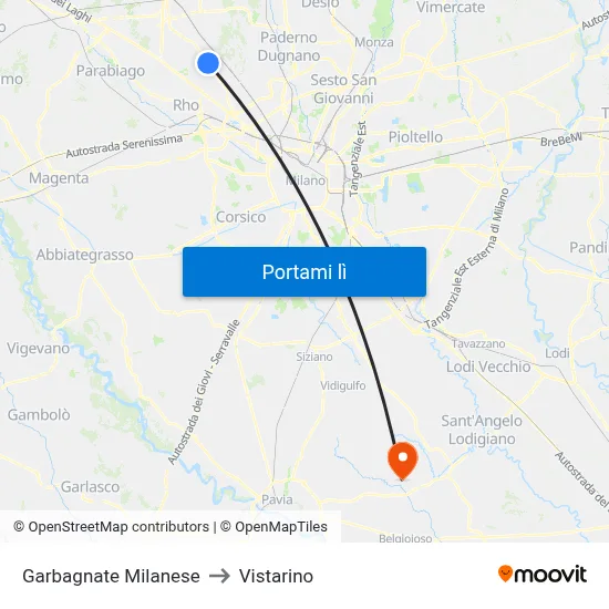 Garbagnate Milanese to Vistarino map