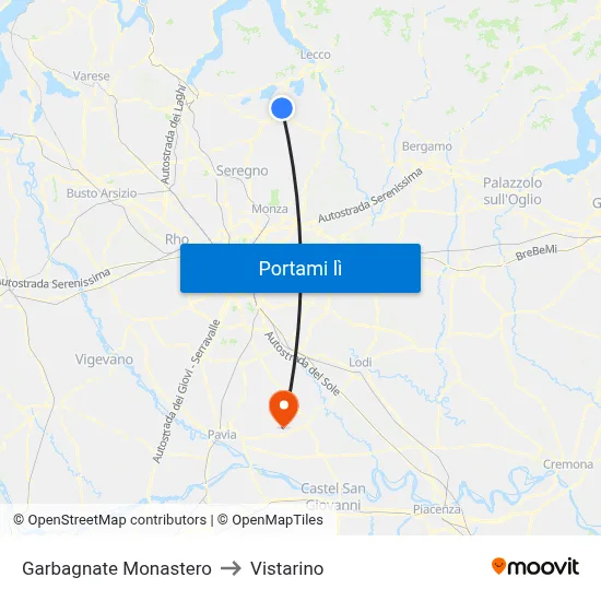 Garbagnate Monastero to Vistarino map