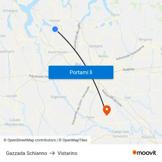 Gazzada Schianno to Vistarino map