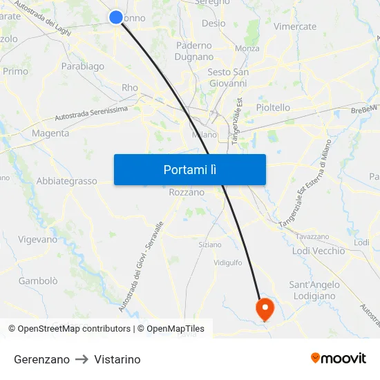 Gerenzano to Vistarino map