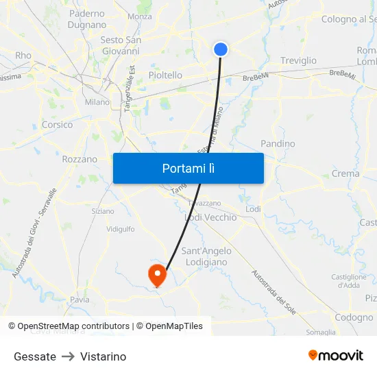 Gessate to Vistarino map
