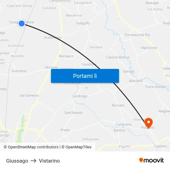 Giussago to Vistarino map