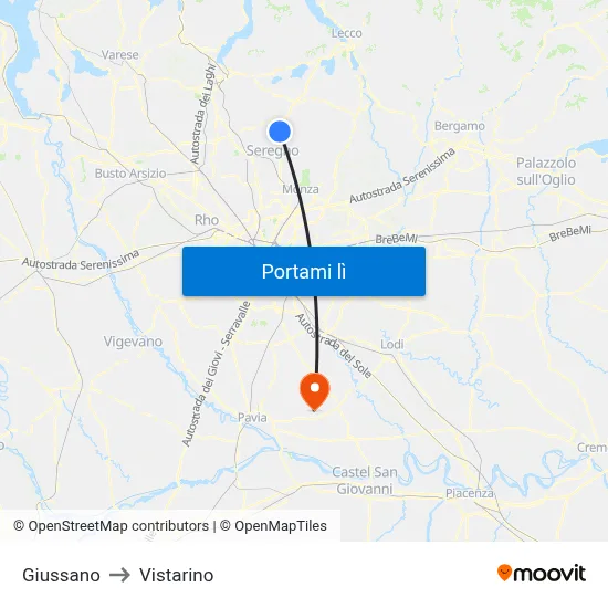 Giussano to Vistarino map