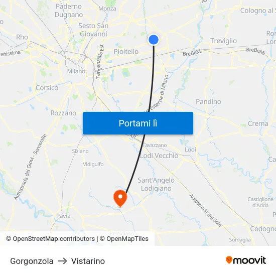 Gorgonzola to Vistarino map