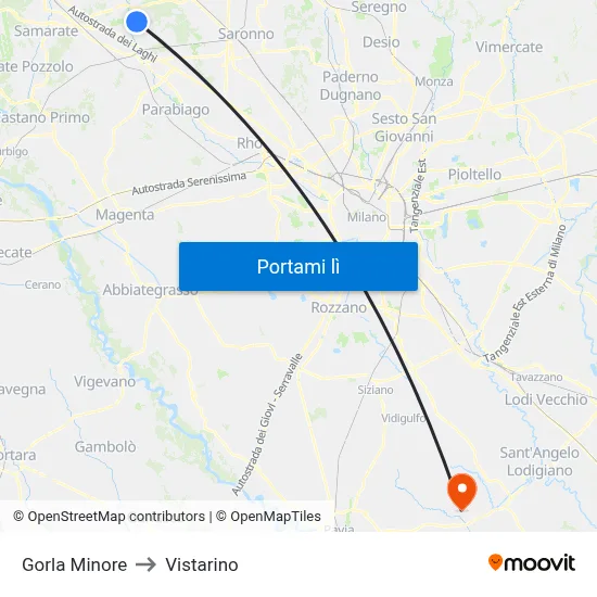 Gorla Minore to Vistarino map