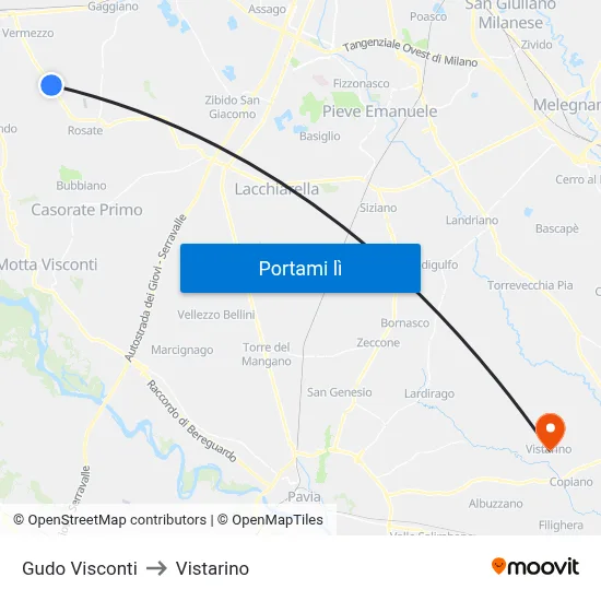 Gudo Visconti to Vistarino map