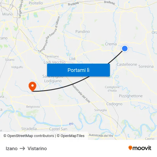 Izano to Vistarino map