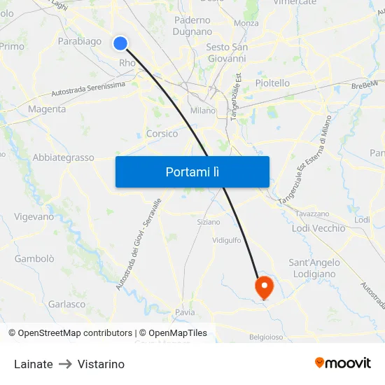 Lainate to Vistarino map