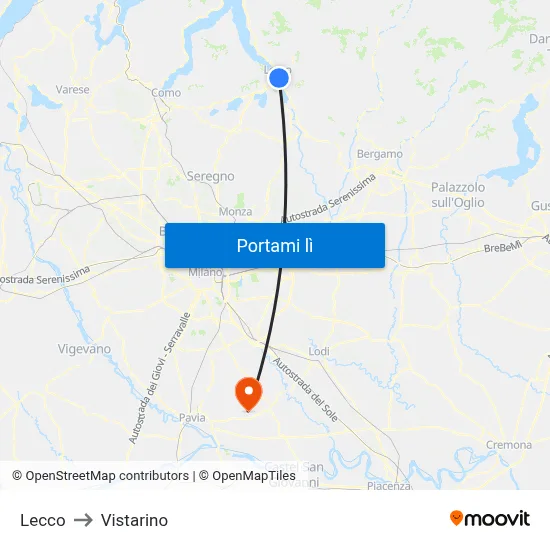 Lecco to Vistarino map