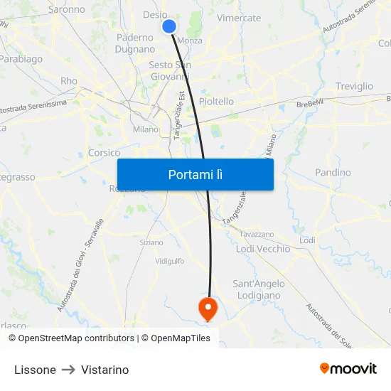 Lissone to Vistarino map