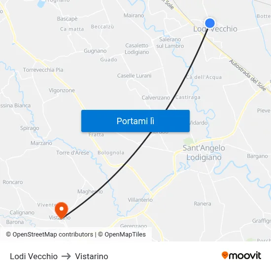 Lodi Vecchio to Vistarino map