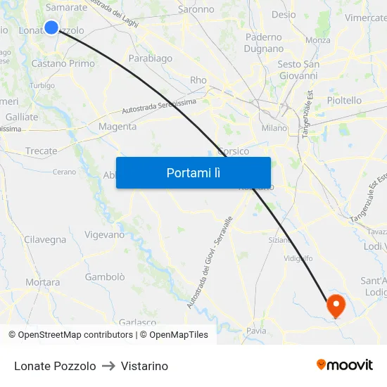 Lonate Pozzolo to Vistarino map