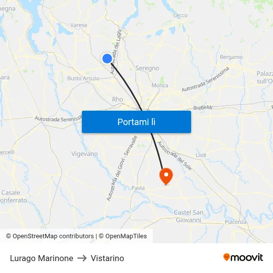Lurago Marinone to Vistarino map