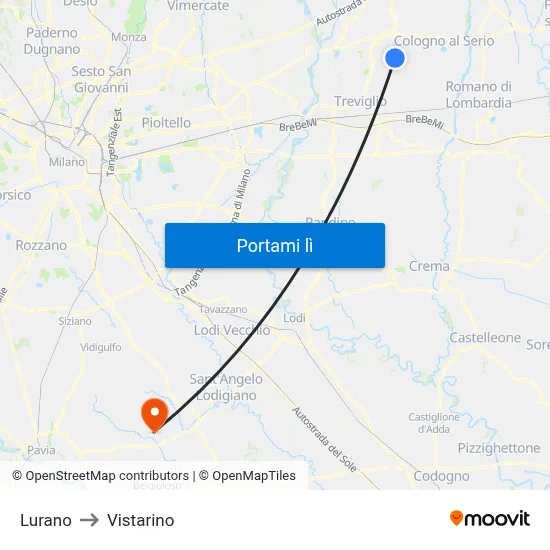Lurano to Vistarino map