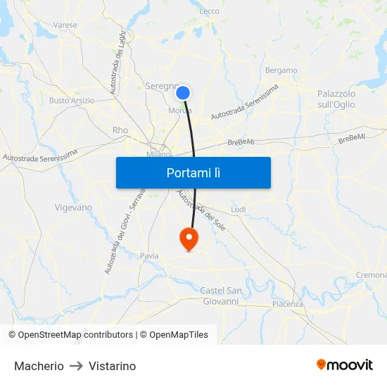 Macherio to Vistarino map