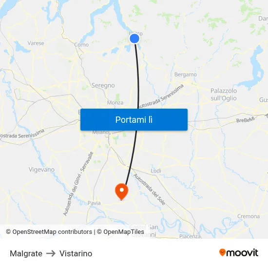 Malgrate to Vistarino map