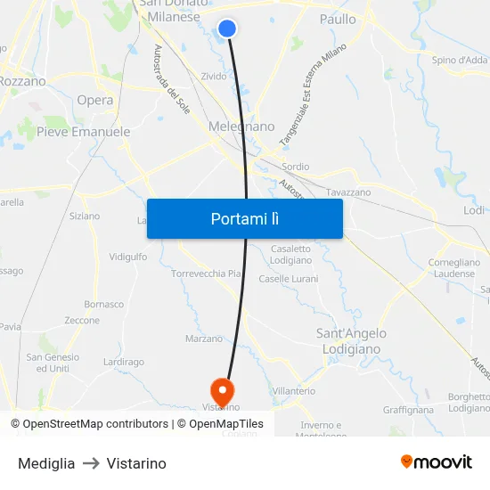 Mediglia to Vistarino map