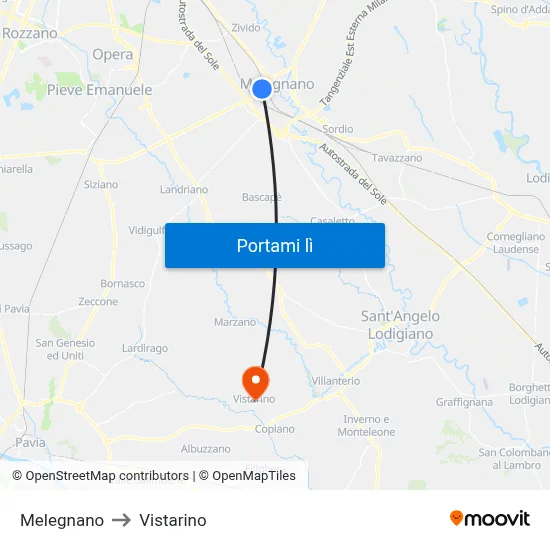 Melegnano to Vistarino map