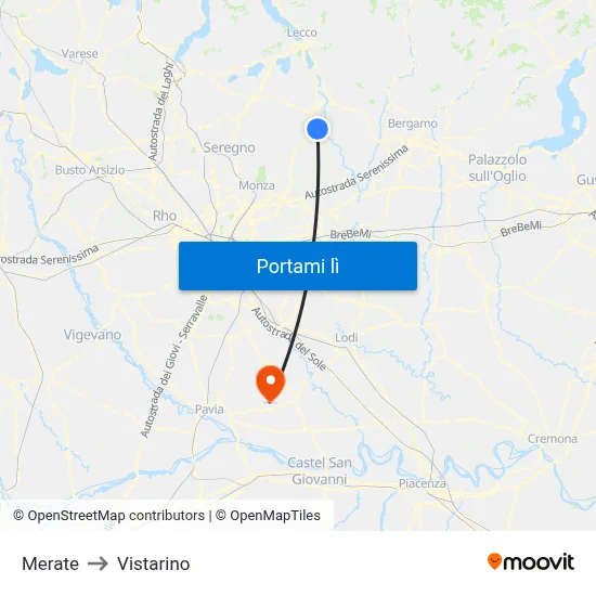 Merate to Vistarino map
