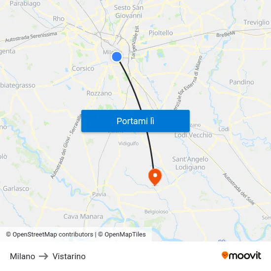 Milano to Vistarino map