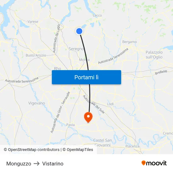 Monguzzo to Vistarino map
