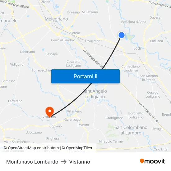 Montanaso Lombardo to Vistarino map