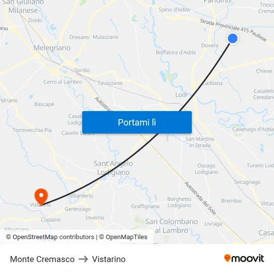 Monte Cremasco to Vistarino map